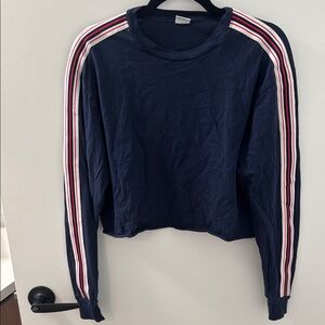 TNA Navy Top with Striped Sleeves